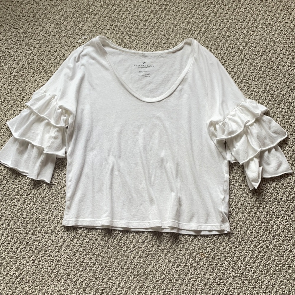 AEO Ivory Blouse with Ruffle 3/4 Sleeves